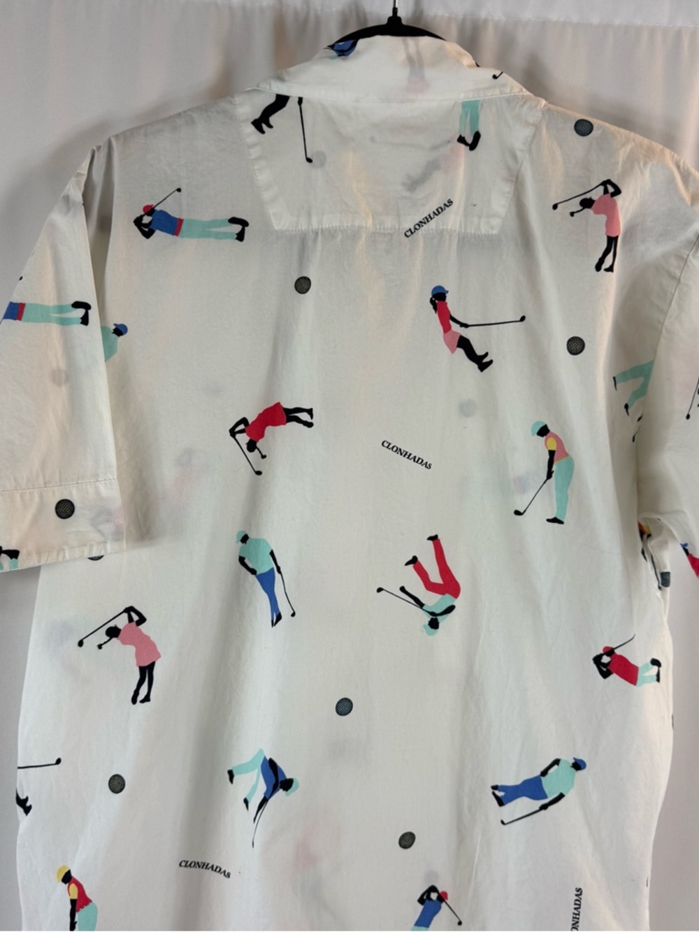 Clonhadas Men’s White Short-Sleeve Golf Print Shirt, Pijamas Size: M 100% cotton - Picture 11 of 13
